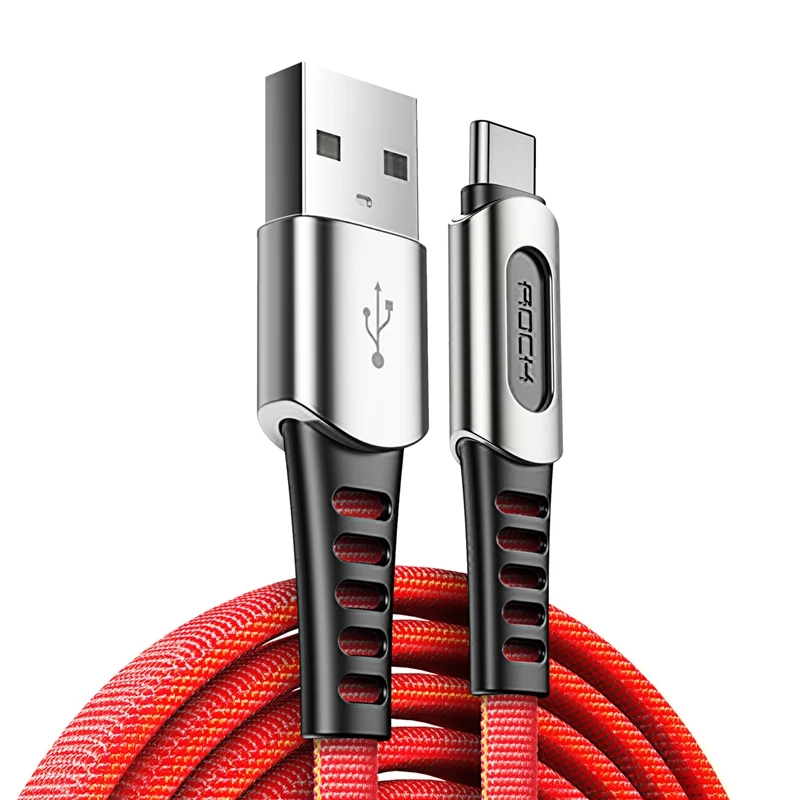 ROCK роскошный кабель usb type C для xiaomi USB C кабель из цинкового сплава для мобильного телефона кабель для быстрой зарядки type C для устройств usb type-C - Цвет: Красный