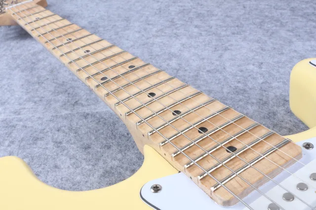 Best price at $161 Cheap cream color tremolo electric guitar,maple Scalloped Fingerboard, Yngwie Malmsteen big head strat Electric Guitar