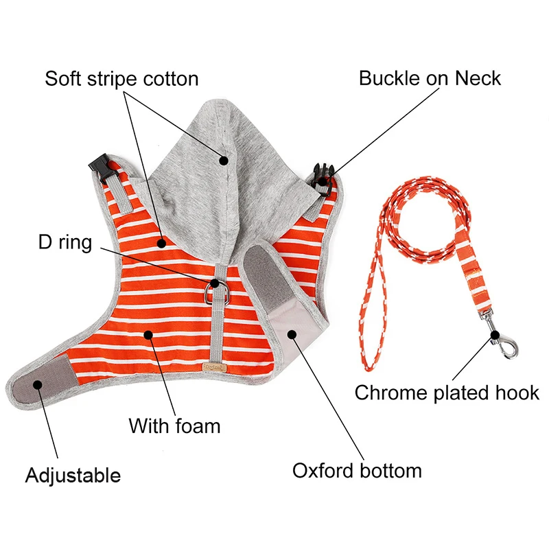 Поводок для кошек, маленьких собак, Хлопковая полосатая толстовка с капюшоном, поводок для кошек, набор, котенок, щенок, Сбруя-жилет, поводок для бега, прогулок