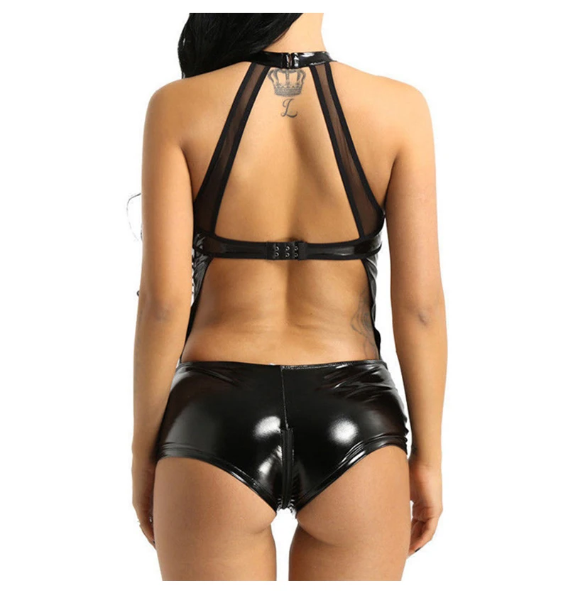 Women Erotic Lingerie Sexy Leather Porn Sex Underwear Baby Doll Sexy PU Conjoined Clothes Night Club Steel Pipe Dance Uniform (5)