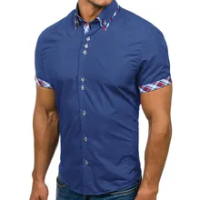 Модные рубашки, топ, блузка, мужская летняя тонкая Лоскутная Блузка с двойным воротником и коротким рукавом, горячая Распродажа, c0409