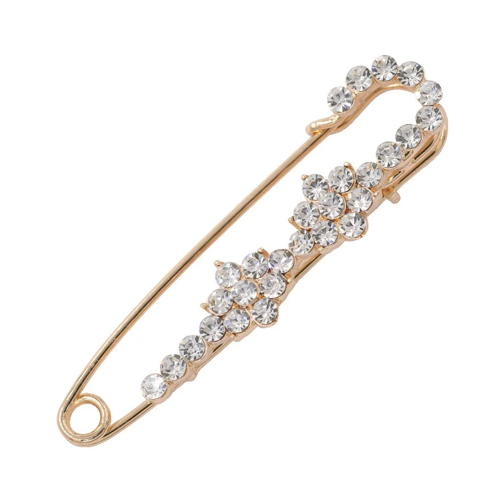 Clean Rhinestone Big Pins Brooch for Women Female Brooch Gold Color