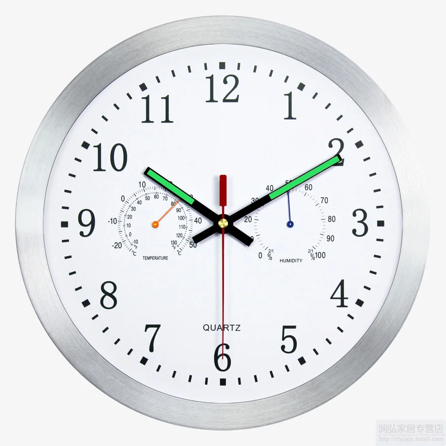 Металлический корпус 3 в 1 крытый термометр-гигрометр настенные часы со светящимся fucntion - Цвет: Белый