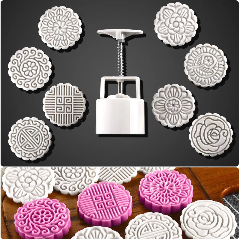 JX-LCLYL 8 Flower Stamps Round 100g Pastry Mooncake Mold Cookies Mooncake Decor