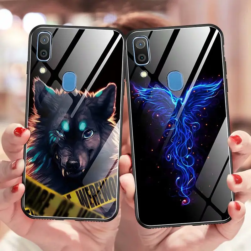 

Phone Case For Samsung Galaxy A30 Case 6.4" Luminous Glow Tempered Glass Back Cover For Samsung A30 Case Cover Silicone Bag