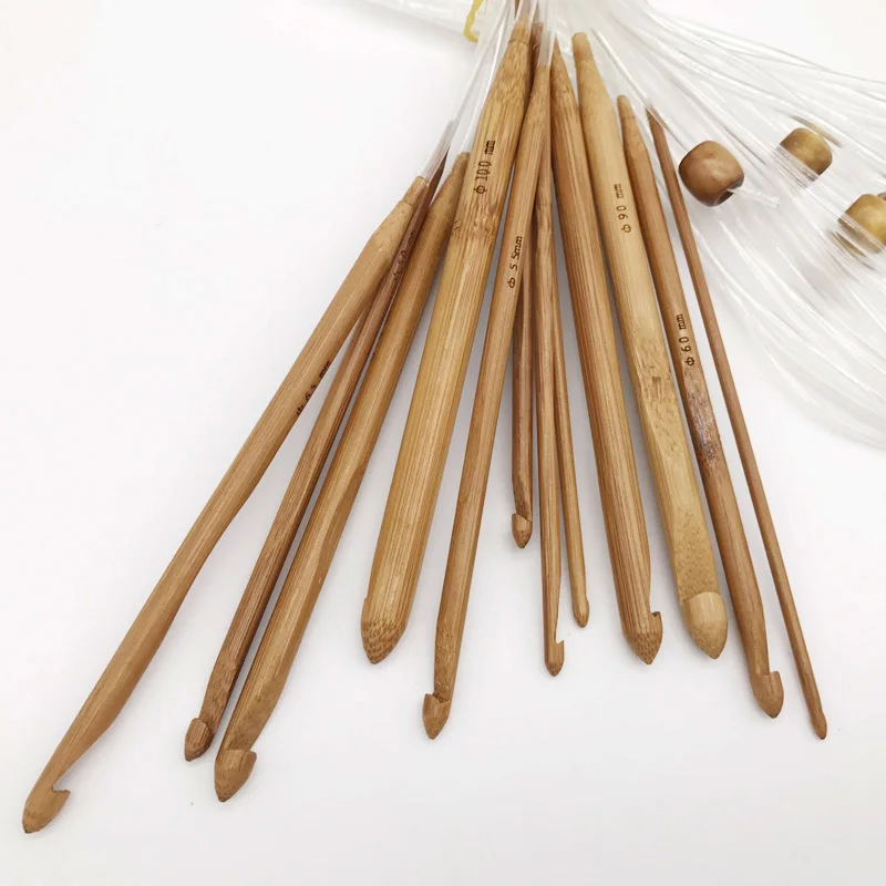Горячее предложение 1 набор 12 размеров бамбуковый вязальный крючок набор спиц 3-10 мм набор инструментов для плетения LSF99