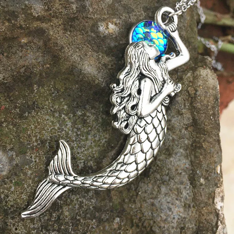 BULK 10pcs Beach Mermaid Pendant Necklace with Bule Scale 18&quot Stainless Steel Link Chain Women Girls Jewelry Gifts | Украшения и