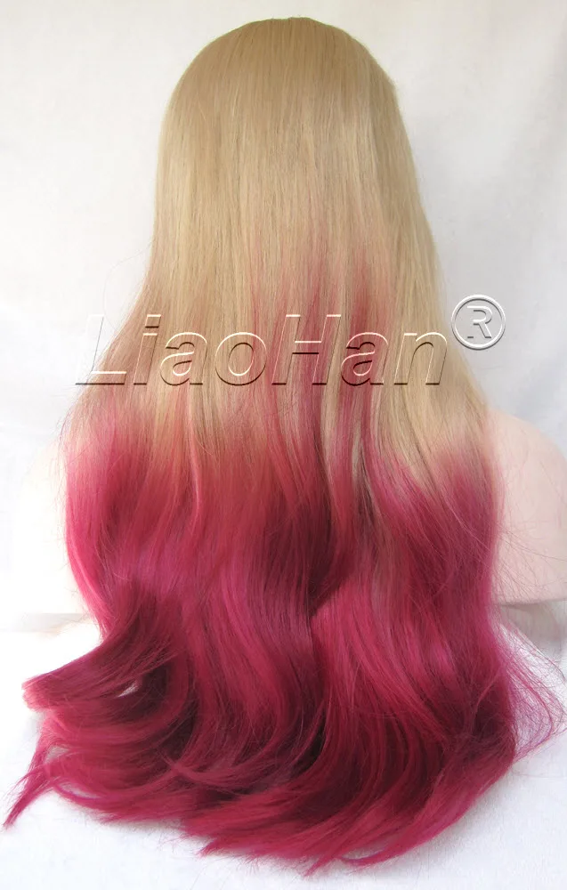 Fashion Two Tone Ombre Wig Long Wavy Ombre Blonde To Burgundy Wig