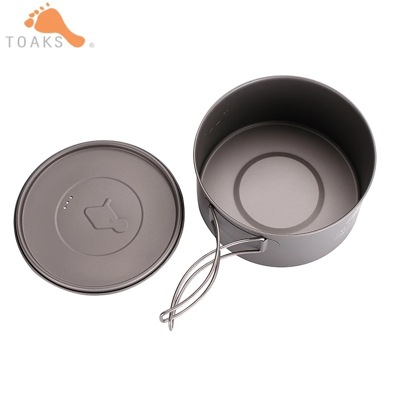 TOAKS 900 ml de titanio Pot Camping al aire libre de ollas de cocina ultraligero de olla de titanio con tapas plegable asas POT-900-D130
