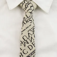 Мужские хлопковые тонкие галстуки, бежевый обтягивающий галстук с буквенным принтом, рождественские подарки для мужчин, аксессуары для рубашек, галстук с английским алфавитом