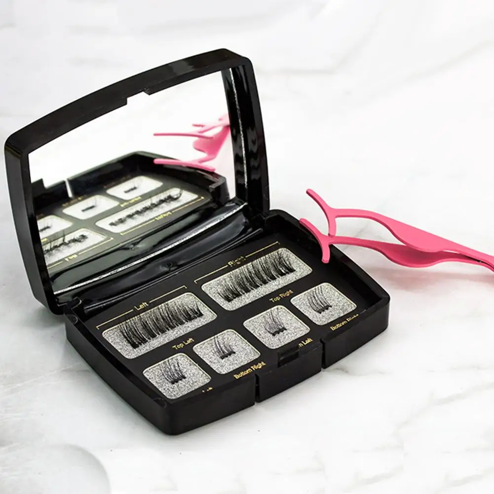 

2 Pairs Stylish and Simple Handmade Magnetic False Fake Eyelashes Mirror Tweezers Eye Makeup Set