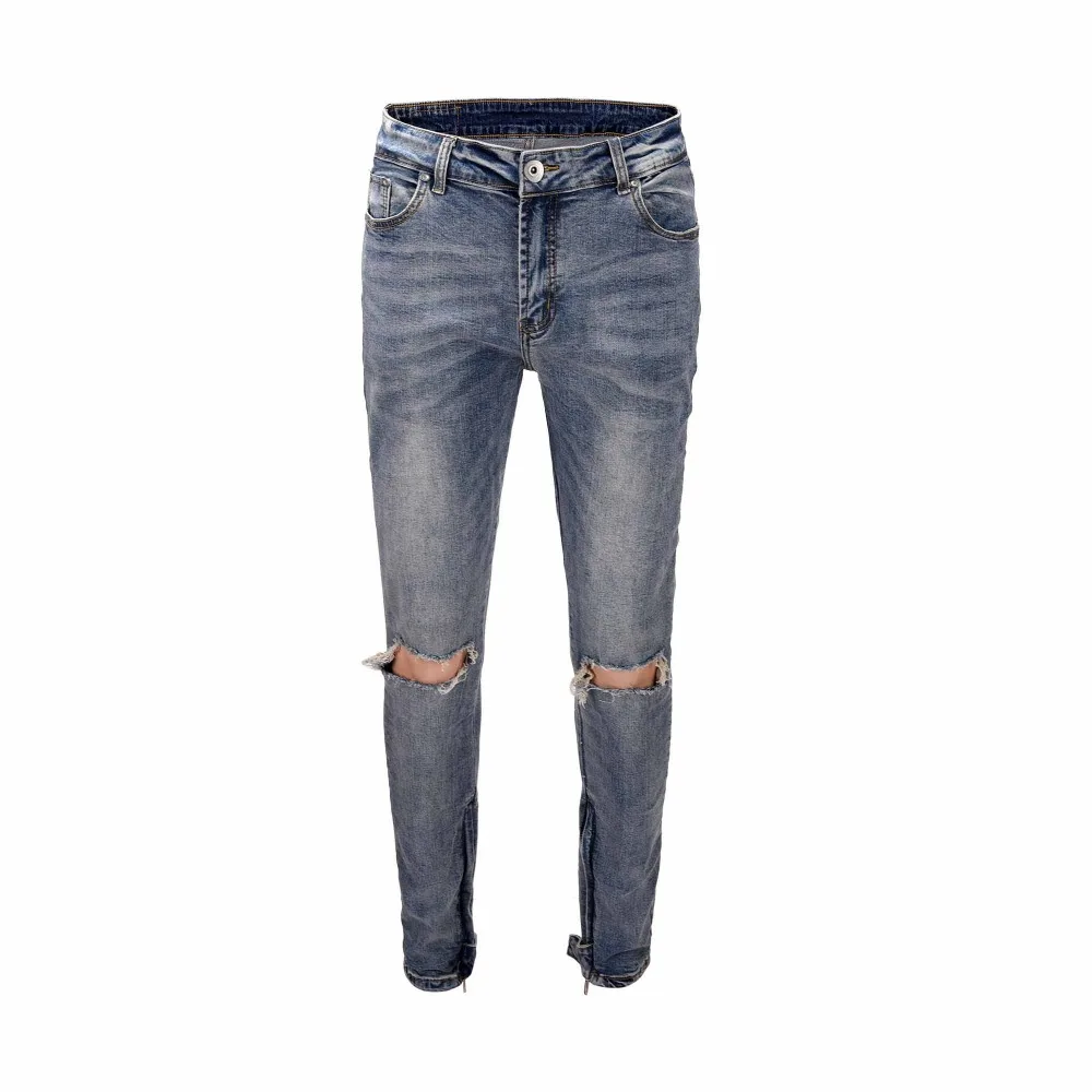 hip hop streetwear skinny bottom zipper diestressed broken knee jeans ...