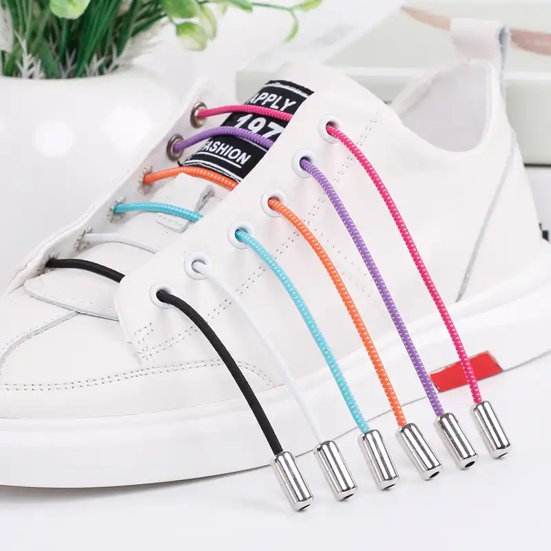kokratae Weave Elastic Flat Shoelaces Round Metal Locking Device No Tie Shoelace Fashion Kids Adult Sneakers Unisex Lazy Laces 1 Pair