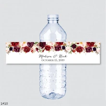 24 шт. заказное имя свадебные этикетки для бутылок для девочек день рождения деревенский марсала цветок на заказ этикетки для бутылок