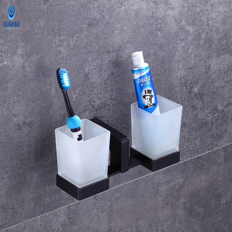 

Ulgksd Double Toothbrush Cup Holder Bathroom Hardware Wall Mounted Toothbrush Tumber Wholesale and Retail Bathroom Accessories