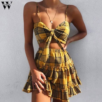

Womail Women tracksuit summer Fashion Casual 2 Piece Outfits V-Neck Sleeveless Tops+Short Skirt Set beach holiday 2019 J611