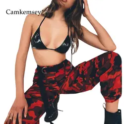 CamKemsey уличная красный камуфляж шаровары Штаны Для женщин Повседневное карманов джоггеры пот Штаны женский Камо Грузовые Штаны брюки