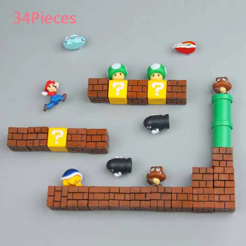 63 шт. 3D Super Mario Bros. Магниты на холодильник стикер сообщений смешные девочки мальчики для малышей детей студентов игрушки подарок на день рождения - Цвет: 34 Combinations