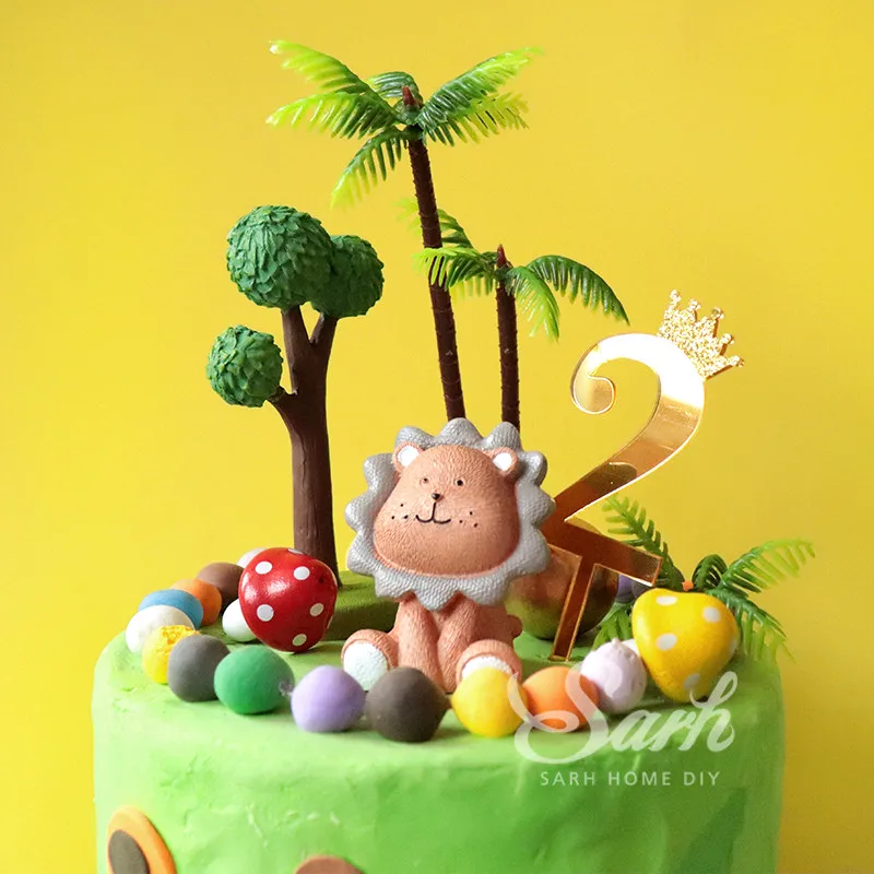 Лев кокосовые пальмы торт топперы для мальчиков и девочек на день рождения десерт украшения для дня детей вечерние принадлежности прекрасный подарок
