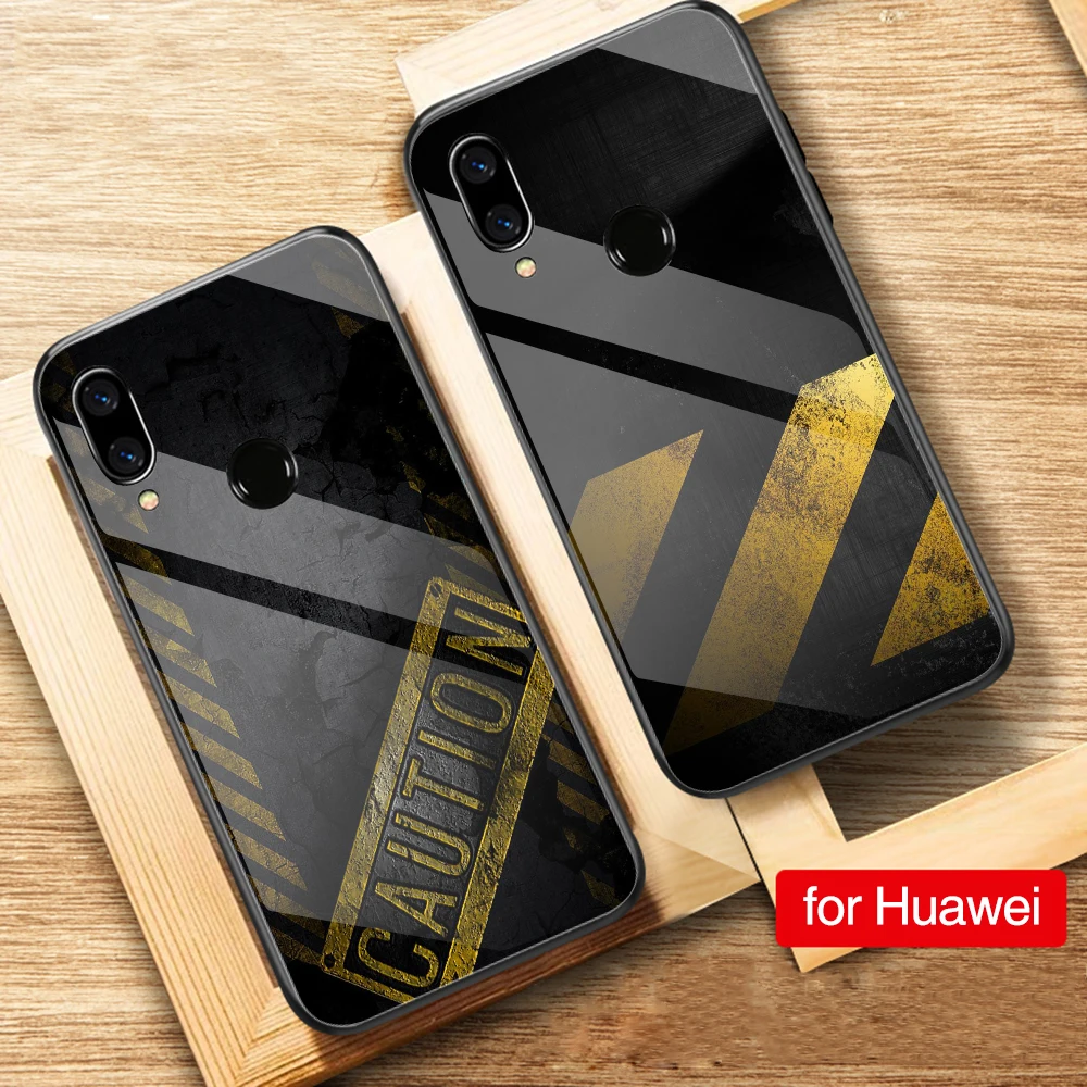 

FinderCase for Huawei Note 10 Case Caution Sign Tempered Glass Case for Huawei Mate 9 10 Pro P10 P20 Honor V9 V10 Play Nova 3e