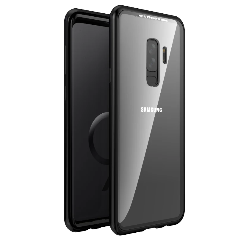 Чехол-книжка с магнитной адсорбцией для samsung Galaxy S8 S9 Plus, задняя крышка из закаленного стекла, Роскошные Металлические бамперы, Жесткий Чехол - Цвет: Clear Black