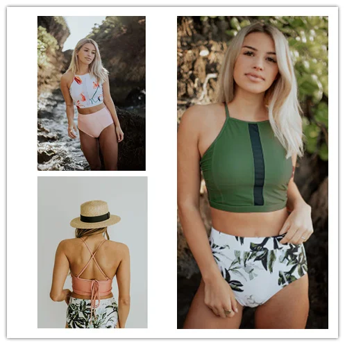 

2019 new swimsuit ladies multi-color stitching split bikini swimsuit bikini