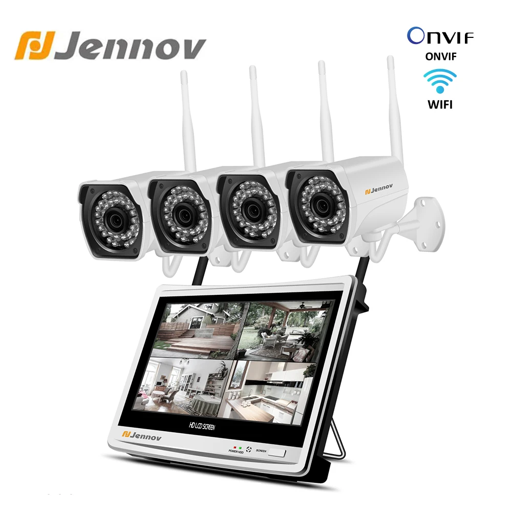 

4Ch 12inch LCD Screen NVR kit Surveillance Camera ip System CCTV Wifi Wireless Security Cameras 4PCS HD Ipcam Waterproof outdoor