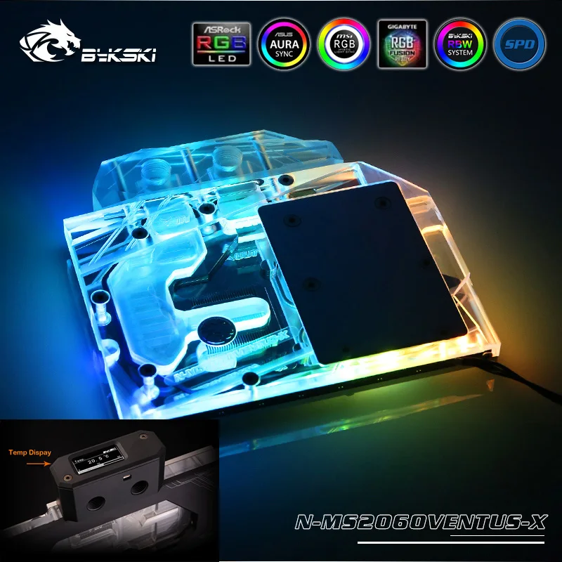 Bykski N MS2060VENTUS X полное покрытие VGA блок водяного охлаждения LED Ligh для MSI RTX 2060 AERO ITX