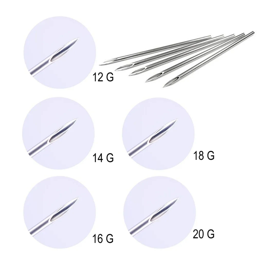 Иглы для пирсинга, Смешанные 12 г, 14 г, 16 г, 18 г, 20 г, стерильный одноразовый пирсинг для тела, иглы для ушей, носа, пупка, сосков, иглы для тату