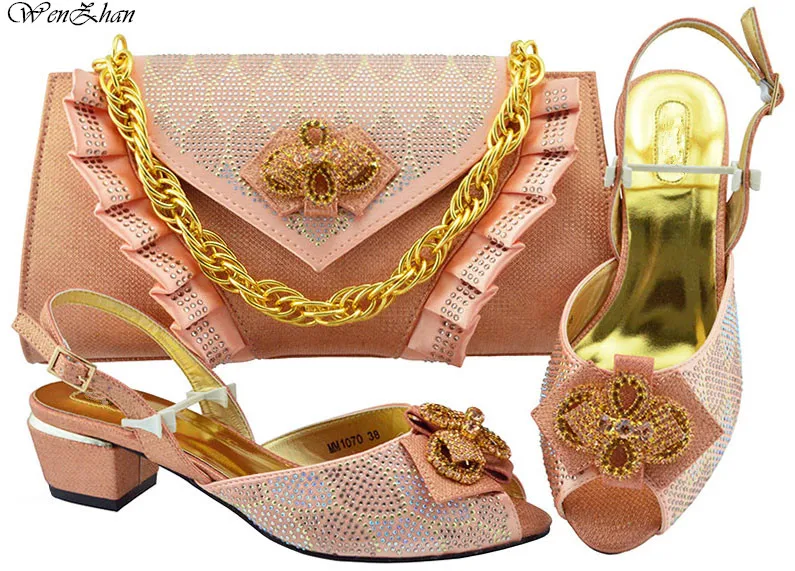

Latest Peach African Shoes And Bag Set For Party High Quality Italian Shoes And Bags To Match For Fashion Women! B88-18