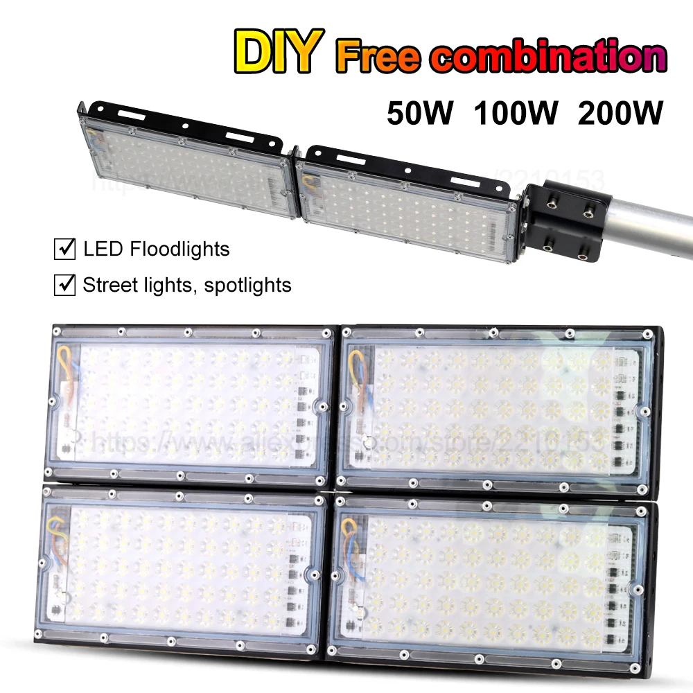 

LED Flood lights 50W/100W/200W bill boards light Spotlight Super Bright Outdoor Lighting DIY Combination FloodLights Aluminum