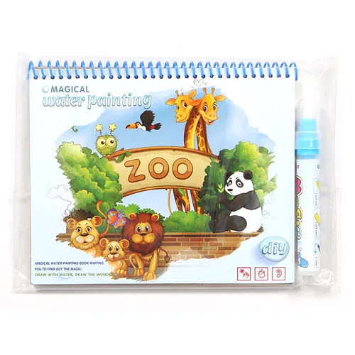 Magical water drawing book coloring painting board with 1pc water pen toy for kid,Zoo animal ABC for choose graffiti book toys 11