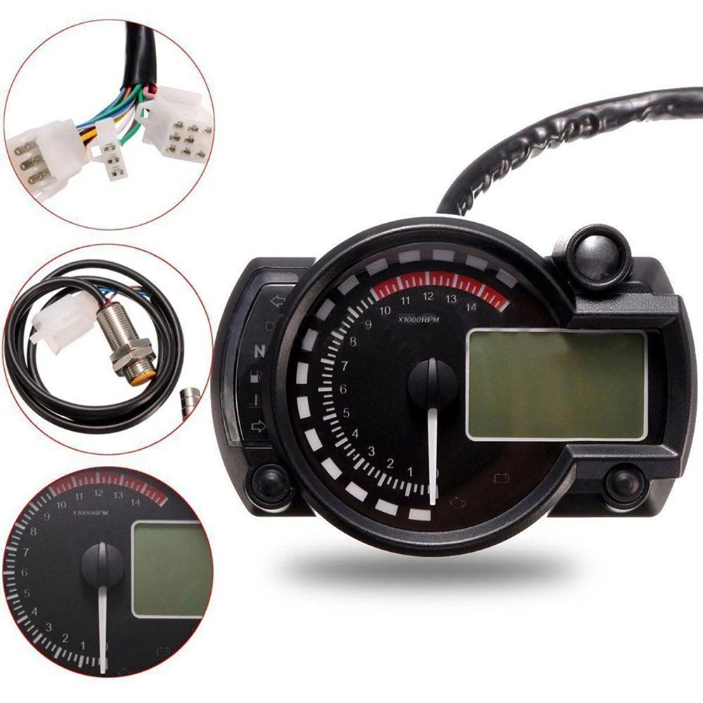 

7 Color Display Motorcycle Digital Speedometer LCD Gauge Speedometer Tachometer 15000rpm Odometer Gauge Instrument Adjustable