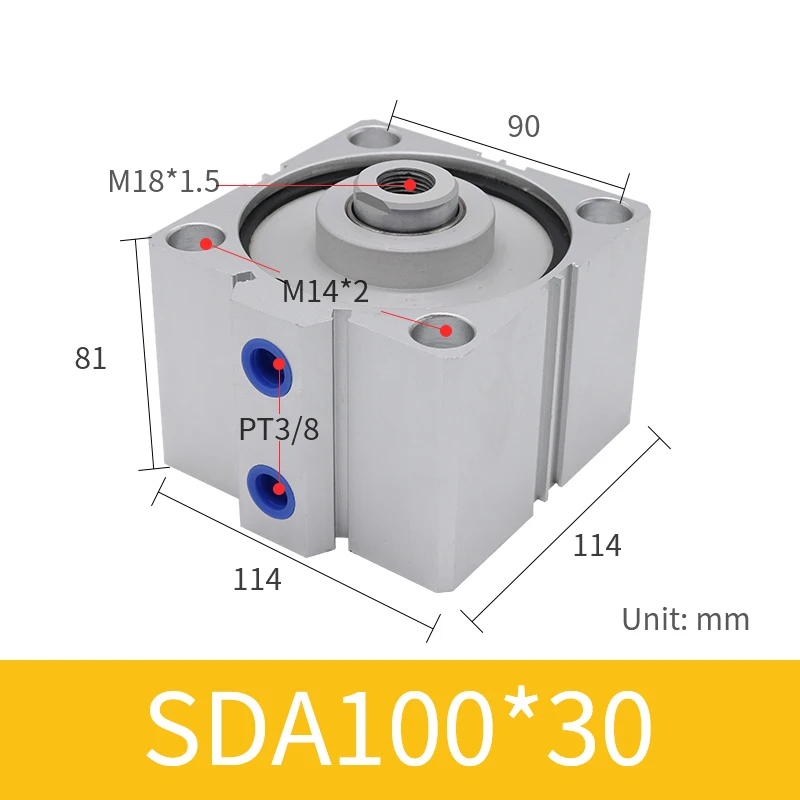 SDA Standard Air Cylinders Bore 40/50/63/80/100MM Pneumatic Cylinder Stroke 20/30/50MM Stainless Steel Cylinder Free Hardware - Цвет: SDA100-30