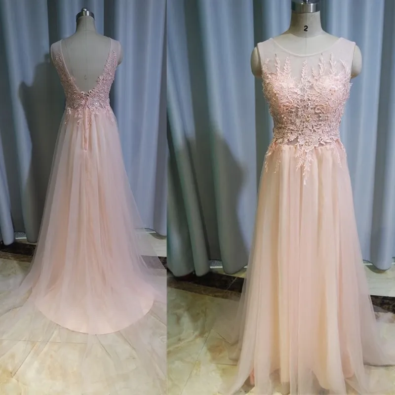 Robe bal de promo Sheer Cap mangas encaje Appliques tulle backless largo prom vestidos en stock barato de Soiree 2018 nouveaute