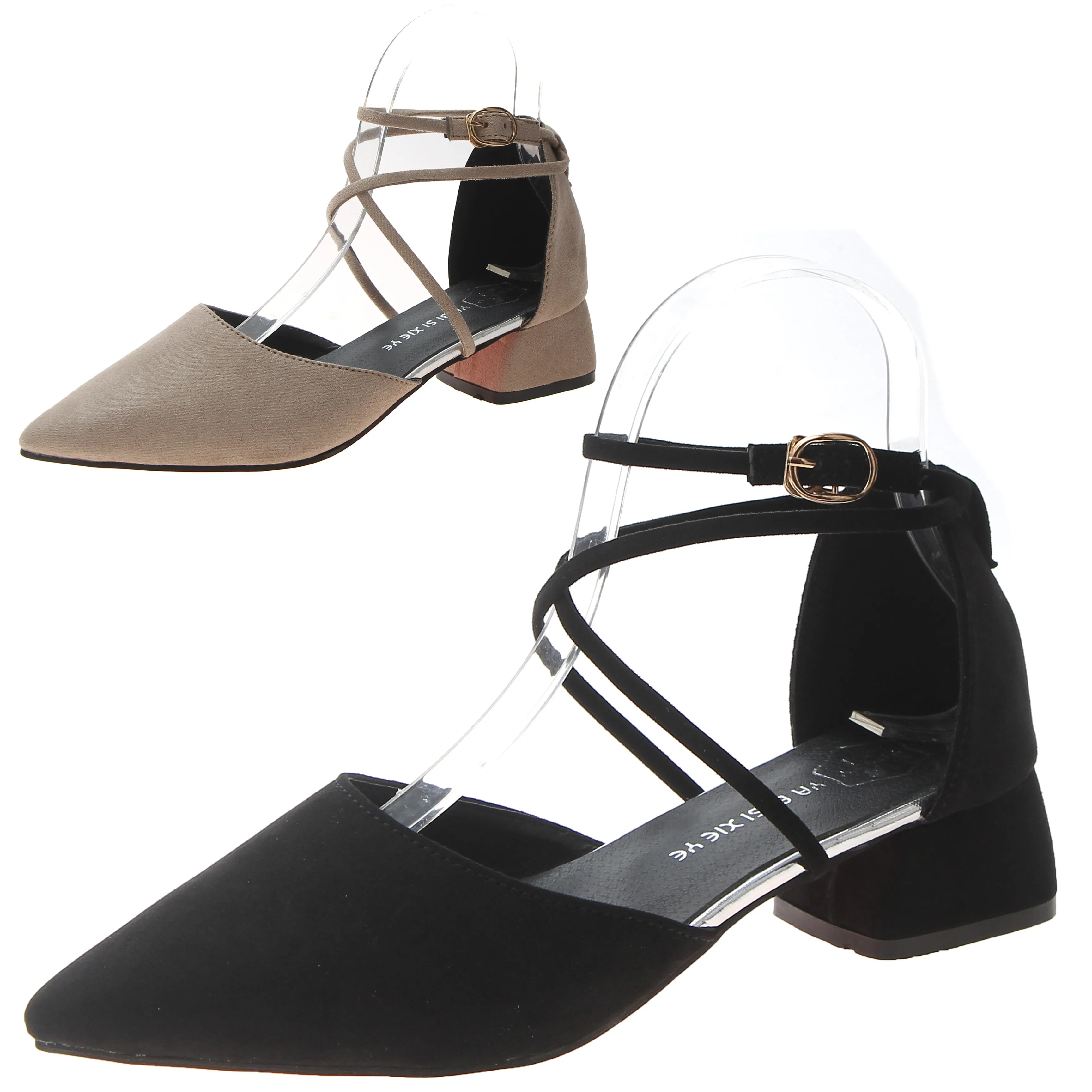 

Womens Ankle Cross Strap Heeled Sandals Chunky Block Heels Pointed Toe Formal Shoes Dress Party Work Chaussures Sandales Femme