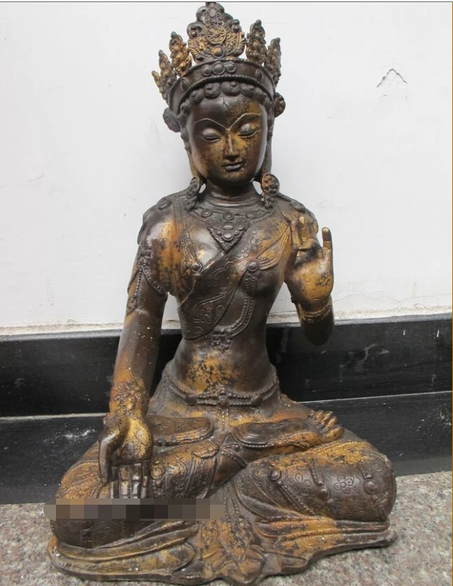 

[old craft ] 20"Tibet Bronze Gild White TaRa Kwan-Yin Guan Yin Bodhisattva Buddha Statue