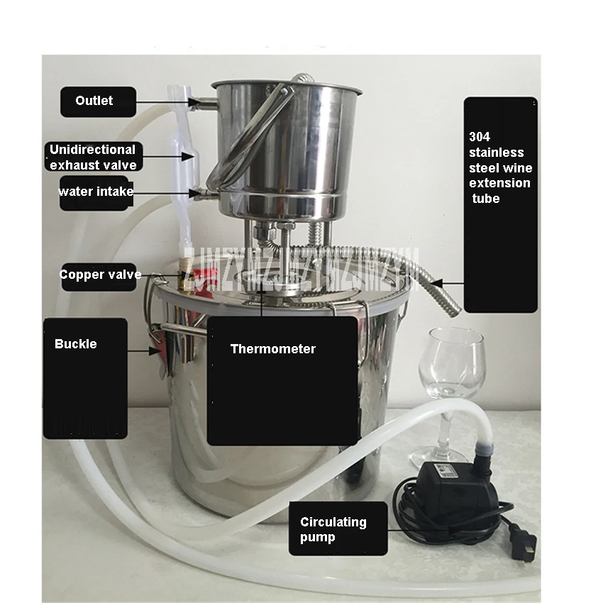 1 шт. 304 Нержавеющая сталь Малый бытовой пивоваренный кулер 20л дистилляции вина бренди ферментации гидрозольная машина