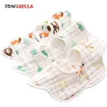 Новорожденных нагрудники младенца хлопка восемь слоев 360 градусов вращающихся лепесток Водонепроницаемый малыш слюны Кормление Полотенца с печатью cl5217