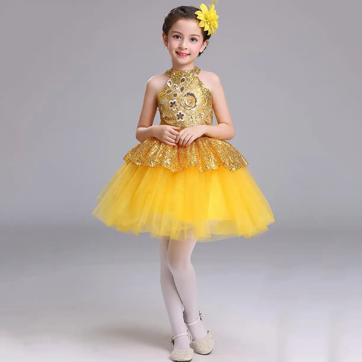 green and gold flower girl dresses