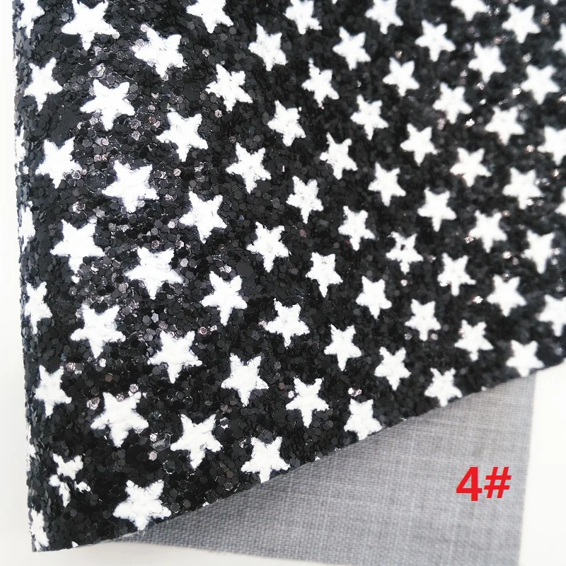 BLACK Chunky Glitter Canvas Sheet, 8"x11" Glitter Sheets, Plaids Stars Faux Leather Sheet For Hair Bow& Earring Fabric XM052 - Цвет: 4