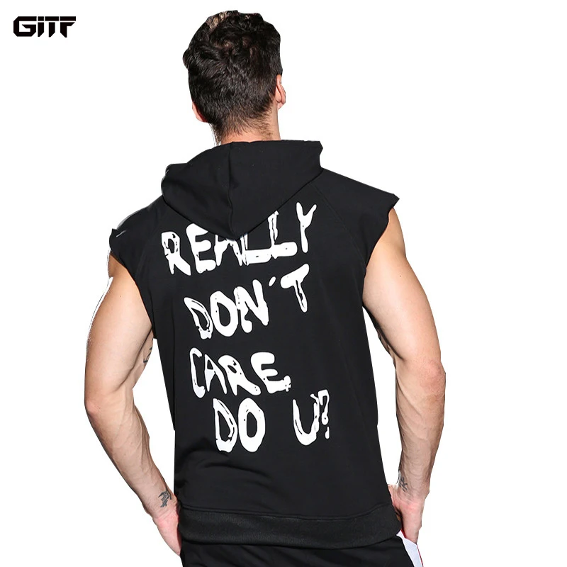 

GITF Brand Running Jacket Men Sports Fitness sleeveless Hooded pullover Sweatshirts Hoodies Men Gym Training Run Jackets