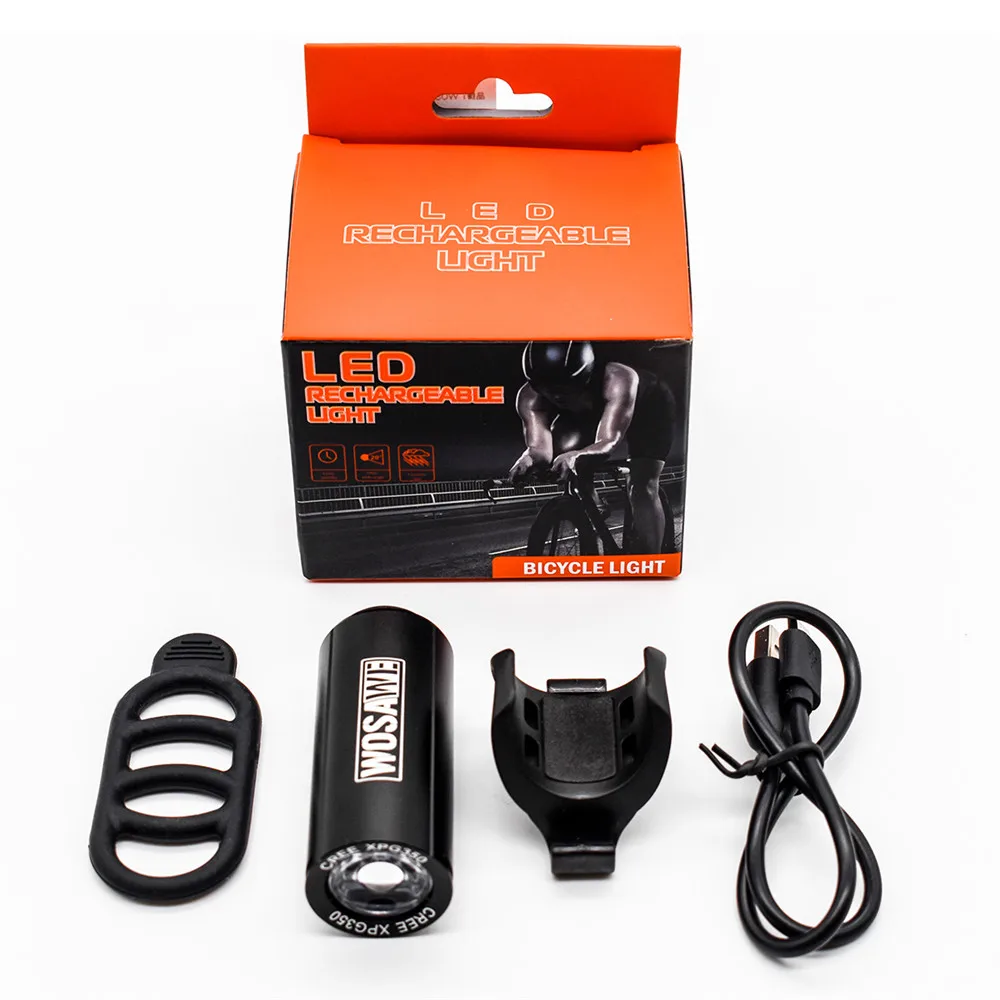 WOSAWE USB Перезаряжаемый светодиодный велосипедный фонарь на руль, передняя фара, резиновый держатель, велосипедный фонарик, велосипедный фонарь - Цвет: BCD-009