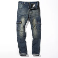 2016 новый Большой Плюс Размер 42 44 46 Синий Упругие Мужчины джинсы Slim Fit Прямые Брюки Джинсовые дешевой цене мужская Жан Тощий Homme
