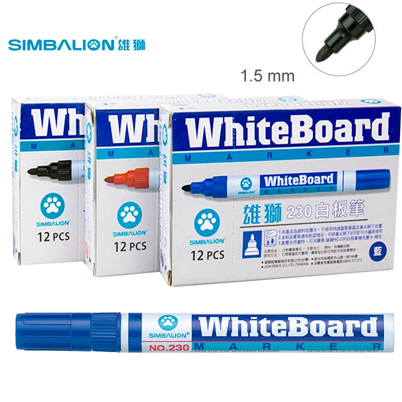 

Simbalion Whiteboard Marker Pen 230 Erasable White Board Markers 12 Color Non Toxic Dry Erase Mark Sign Office&School Supplies