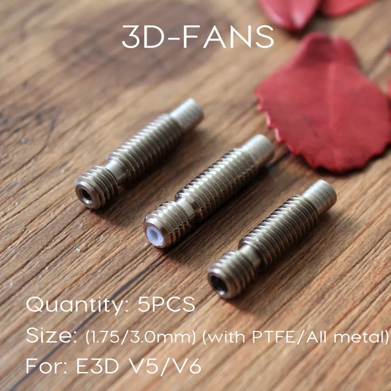 5Pcs E3D Heat Break Hotend Throat M6 M6 For 1.75 mm/3.0mm Filament Stainless Steel 3D Printer for E3D V6 and e3d v5