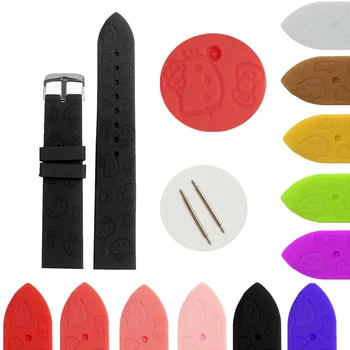 

20mm Black Color Hello Cartoon Cat Photo Silicone Jelly Rubber Ladies Girls Watch Band Straps WB1086A20JB