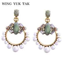 wing yuk tak New Arrival Hyperbole Statement Crystal Simulated Pearl Stud Earrings For Women Girl Party Earring Quality Jewelry