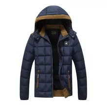 Mens Parka Coat 2017 Winter Jackets Mens Hat Detachable Thick Warm Winter Cotton-Padded Jacket Fashion Parka Coat Plus Size 3XL