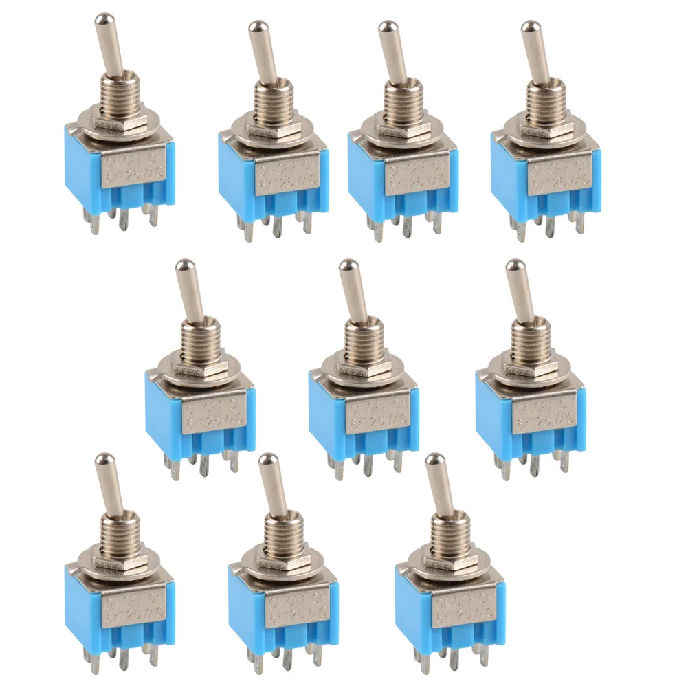 10 шт. Мини Синий MTS 203 6 контактный DPDT ВКЛ ВЫКЛ тумблер 6A 125V AC OT8G|switch switch|switch acswitch toggle